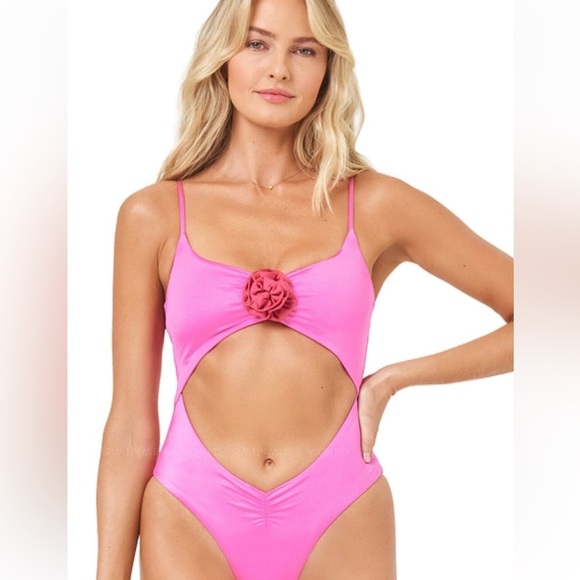 L*Space  Sierra One Piece Bathing Suit - Pink Satin Shine.  XL. New with tags - Picture 1 of 5